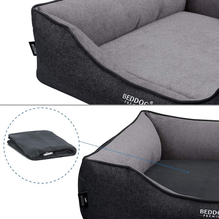 Преміум ортопедичне ліжко для собак BedDog Clara, м'яке ліжко-кімнатна подушка знімним чохлом, ковдра в подарунок - Rock (сірий) L 110 x B 75 x H 25 см ROCK (сірий)