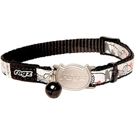 Нашийник для котів Rogz Reflectocat з безпечною застібкою та світловідбиваючими елементами (Чорний котик) чорний/білий 1