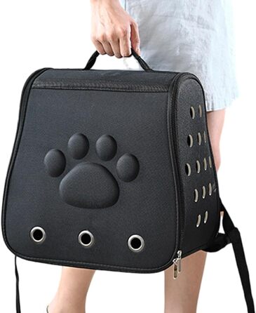 Чорна переносна сумка-переноска для котів та собак, зручна для подорожей | Переноска для тварин з вентиляцією