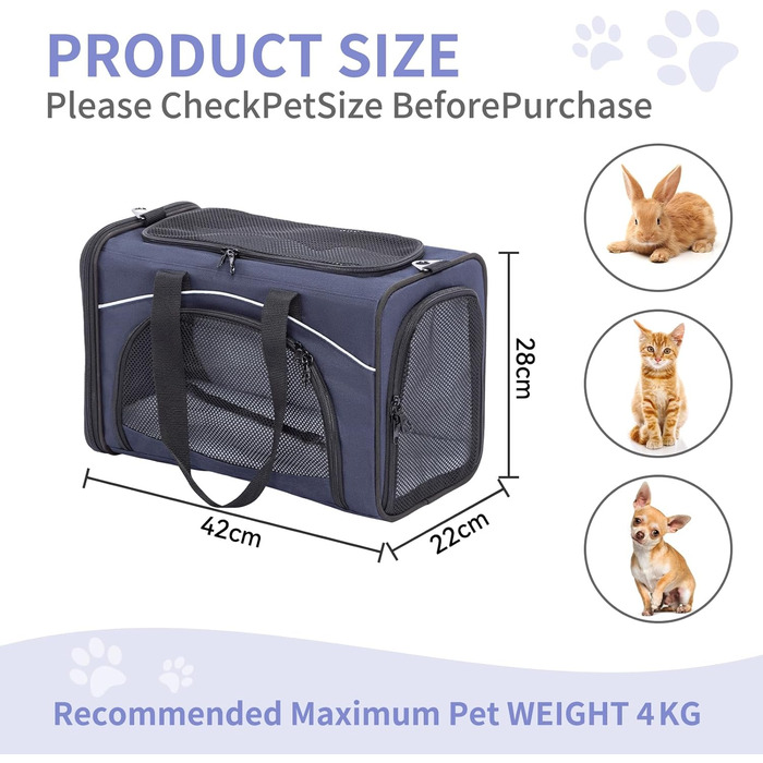 Транспортна сумка Petsfit для котів та собак | Авіапереліт, автомобіль, поїзд | Маленька, синьо-блакитна