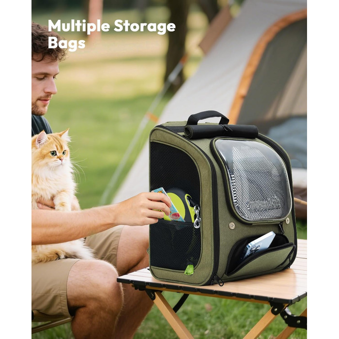 Рюкзак для кота Pecute Bubble з сіткою, портативний та складаний, для собак та котів, (42*32*26см), темно-зелений