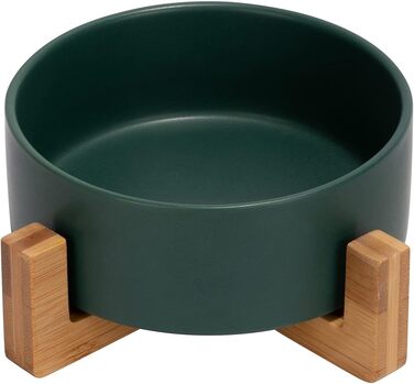 Миска для котів та маленьких собак SPUNKYJUNKY з бамбукового підставки (400 мл, зелена)