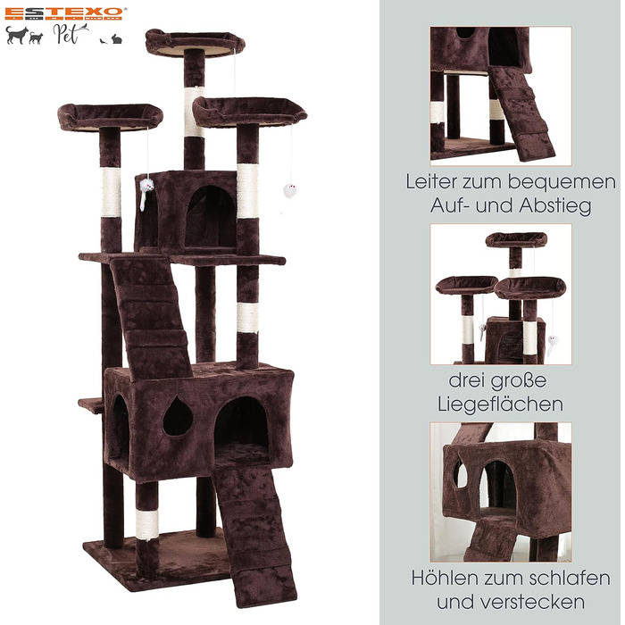 Кігтеточка для котів ESTEXO, 170 см, XXL, ігровий комплекс, кріплення для лазіння, коричнева
