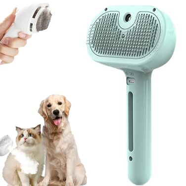 3-в-1 щітка для грумінгу тварин з парою та спреєм, для котів та інших домашніх улюбленців, видаляє відмерле волосся, самоочищення, вирівнювання (зелена)
