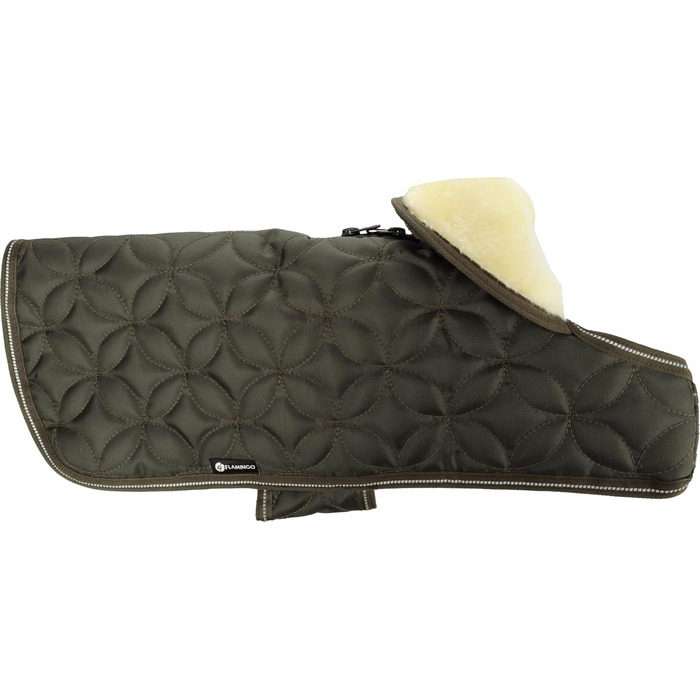 Зимовий теплий одяг для собак Flamingo Ushi Khaki, 45 см, водонепроникний, з флісовою підкладкою, світловідбиваючий, з отвором для шлейки