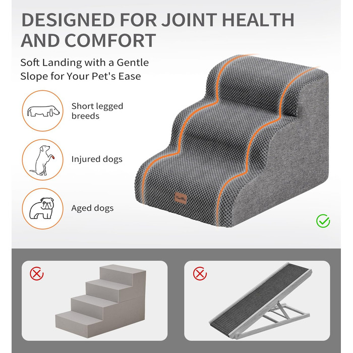 Сходинка для собак Made4Pets: 3-ступенева переносна драбинка для маленьких собак та котів, зручна для ліжка, дивану, крісла, з антиковзким покриттям