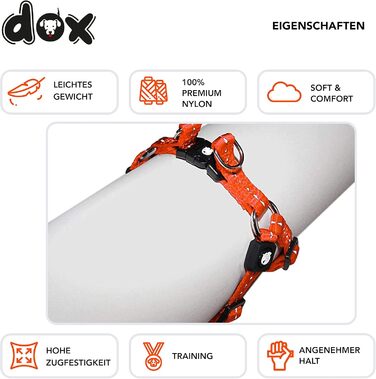 Шлейка для собак DDOXX Nylon Step-In, світловідбиваюча, регульована, анти-вислизання | для маленьких та великих собак, котів, цуценят | для авто | помаранчевий, розмір M