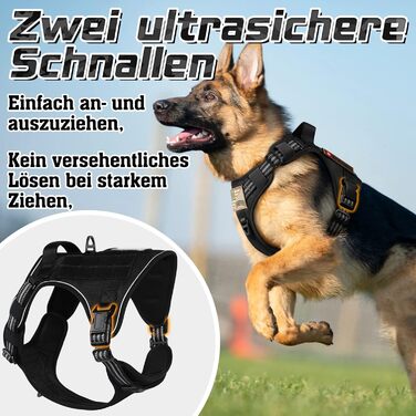 Нагрудник для собак Rabbitgoo, великий, анти-тяга, регульований, з ручками, міцний, тактичний, з металевими пряжками, чорний (L)