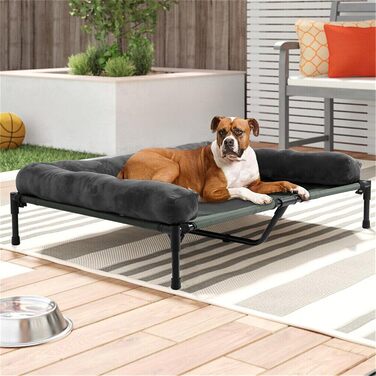 Підняте ліжко для собак BingoPaw XXL 130x90x18 см, для великих порід, вуличне, для саду, кемпінгу, сонячна лежанка, міцний металевий каркас