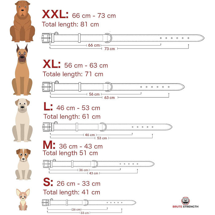Нашийник для собак Brute Strength з натуральної шкіри, чорний, XXL (66-73 см)
