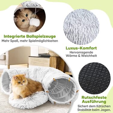 Туннель для котів Unisun XXL з місцем для сну, іграшка-пончик, тунель-ялинка, складний, сірий (92 см)