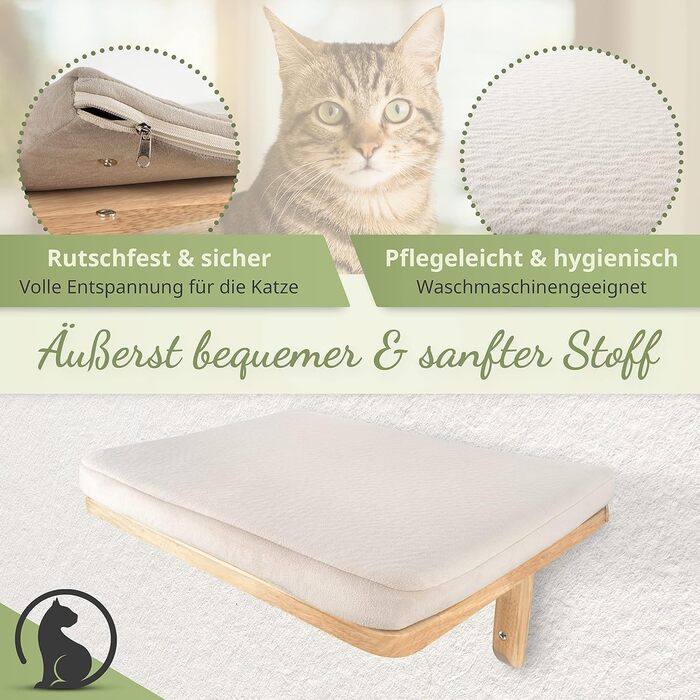 WOOWOOD® Стіна для лазіння котів з 2 сходами, дерев'яна полиця, настінний комплекс для котів, кріплення на стіну, гамак і когтеточка, меблі для котів з масиву дерева, вироблено в Європі