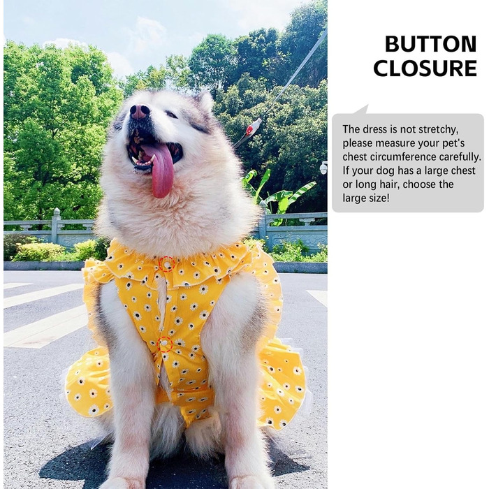 Сукня для собак великих порід UOSIA з квітковим принтом, жовта в горошок, 6XL, для вечірки, дня народження, весілля, легка та дихаюча