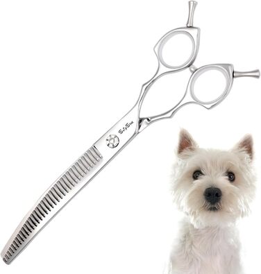 Професійна вигнута ножиця для грумінгу домашніх тварин 7.5 дюймів (25 градусів) з 35 зубцями, коефіцієнт розрідження 65%, високоякісна грумерська ножиця
