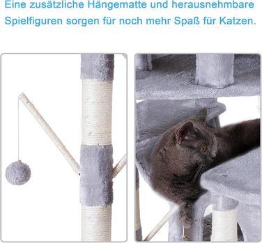 Великий котячий будиночок Hey-brother Kratzbaum XXL, 180 см, сірий. Стабільний котячий комплекс з сизалевим мотузком, великою дряпалкою, корзиною, 3 платформами та 2 будиночками. EMPJ034W