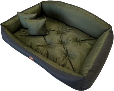 Ортопедичне ліжко для собак Dogs4Life: м'яке, миється, з можливістю персоналізації імені. Розміри S-XXL, колір хакі.