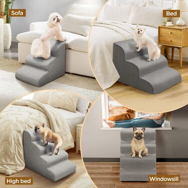 Сходинки для собак Gimars: широкі, міцні, з антиковзким покриттям, для малих та середніх собак, 4 сходинки, сірий колір, знімний чохол