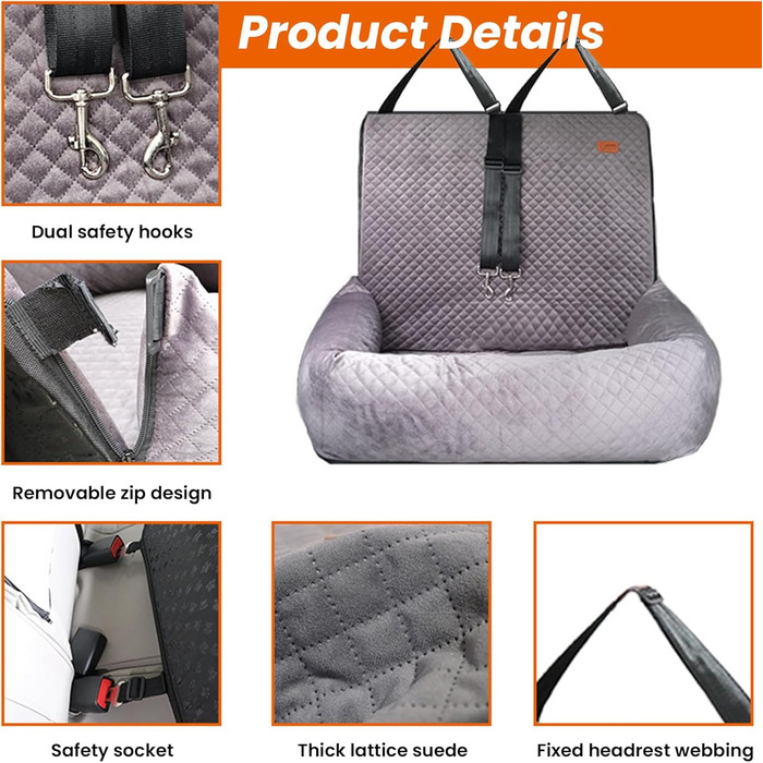 Автокрісло для собак на заднє сидіння, автосидіння для тварин, миється, для маленьких та середніх собак, переноска для собак з неслизьким покриттям та ременем безпеки, рожевий колір