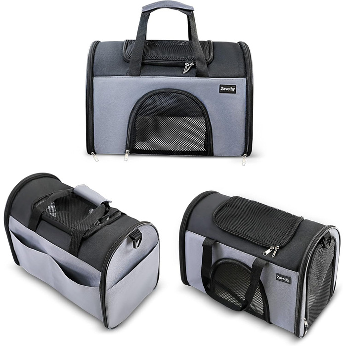 Транспортна сумка для котів та собак, дихаюча та складна, переноска для котів з регульованим плечовим ременем, знімна плюшева підстилка (Сірий, S)