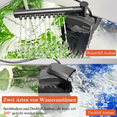 Внутрішній фільтр для акваріума FEDOUR 600L, 8W, регульований ультратихий фільтр-помпа з двома виходами води та UV-фільтрацією для рибок та черепах (20-600 л)