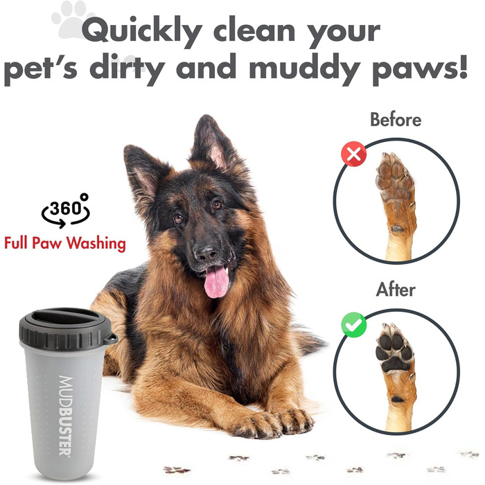 Dexas MudBuster: портативний очищувач лап для собак, розмір M, сірий, з кришкою