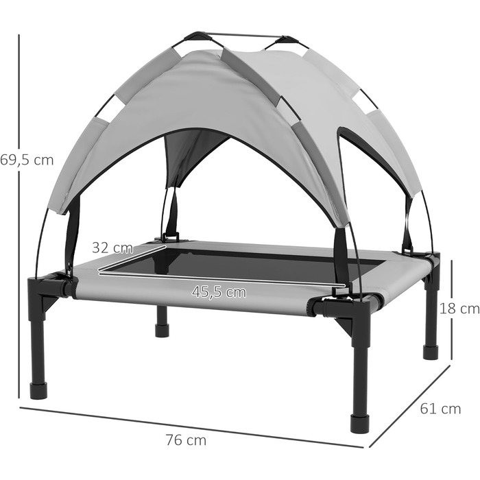 Крісло-ліжко для собак PawHut з балдахіном, сіре, 76 x 61 x 69,5 см
