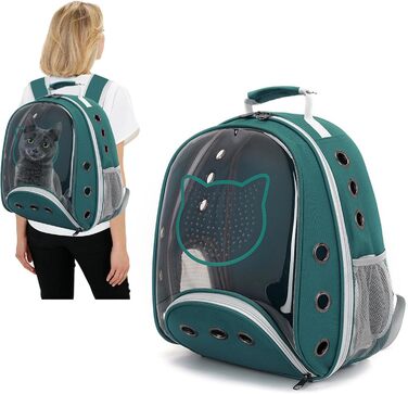 Рюкзак для котів та маленьких собак PETCUTE, дихаючий, знімний килимок, до 6 кг, з прозорим вікном, для подорожей (темно-зелений)