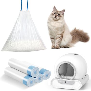 Автоматичний туалет для котів LELO PAWS, 65л, самоочисний, з контролем запаху, керування через APP, електричний, XXL, з мішком для сміття та килимком, для кількох котів, білий (блакитний)