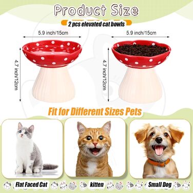 Підвищений годівниця для котів Teenyyou з кераміки, 2 шт., для котів з вусами, широка миска для їжі та води, червоний колір