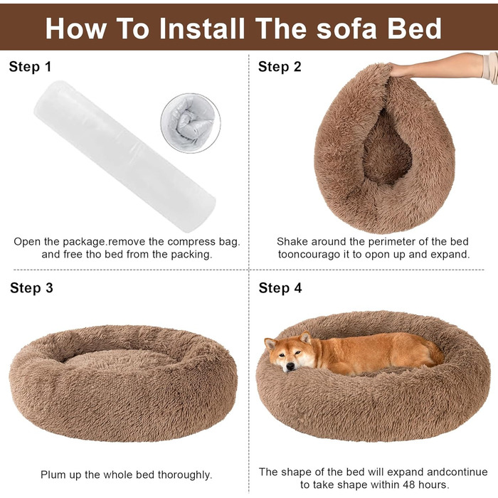 М'яке ліжко для собак, затишне, антистрес, машинного прання, для маленьких собак, миле, пухнасте, 40 см, до 7 кг, зручне (Хакі)