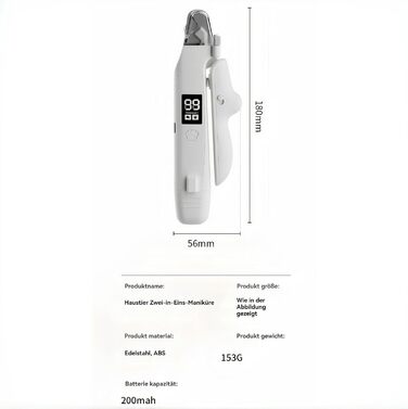 Професійна кусачка для собак 2-в-1 з LED-дисплеєм, тихий мотор, для собак великих, середніх та малих порід