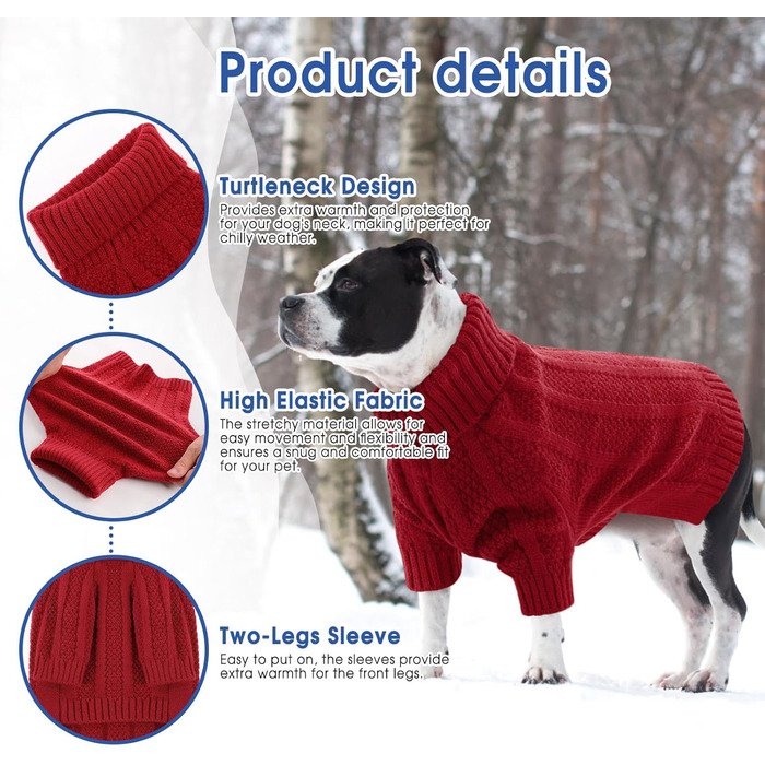 Теплий і м'який пуловер для собак Queenmore з в'язаним візерунком для Йоркширських терьєрів, пуделів та померанських спайнілів (червоний, S)