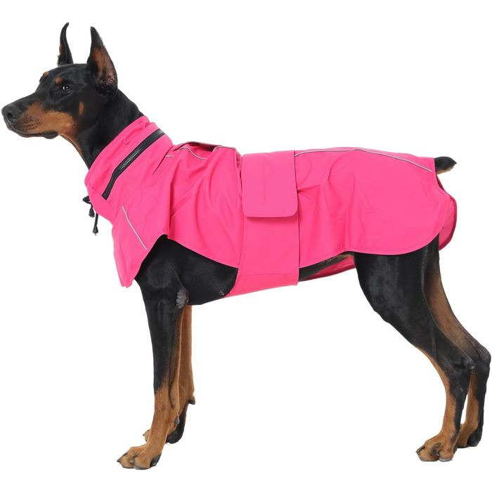 Водонепроникний дощовик для собак XXL з капюшоном, для великих порід (Лабрадор, Голден Ретривер, Німецька вівчарка, Боксер), з отвором для повідка та світловідбиваючими смугами, рожевий