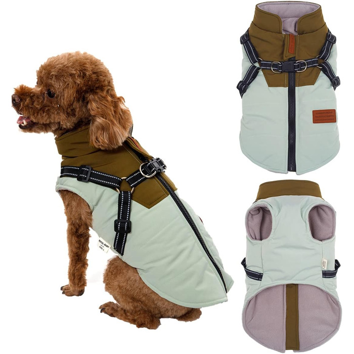 Водонепроникний теплий зимовий одяг для собак: куртка, жилет, плащ для маленьких та середніх порід, зелений