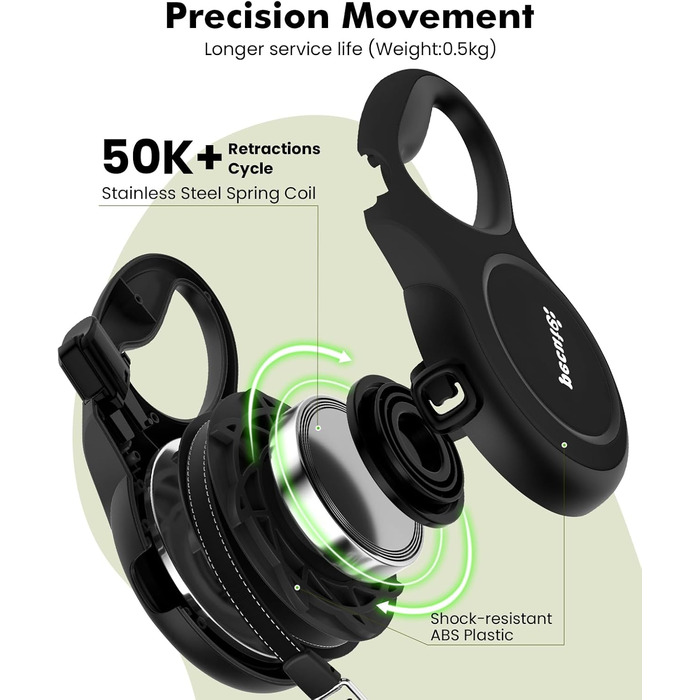 Рулетка для собак Pecute 8м, бісостійка, з набором для збору відходів, 360° без перекручування, чорна (до 50кг)