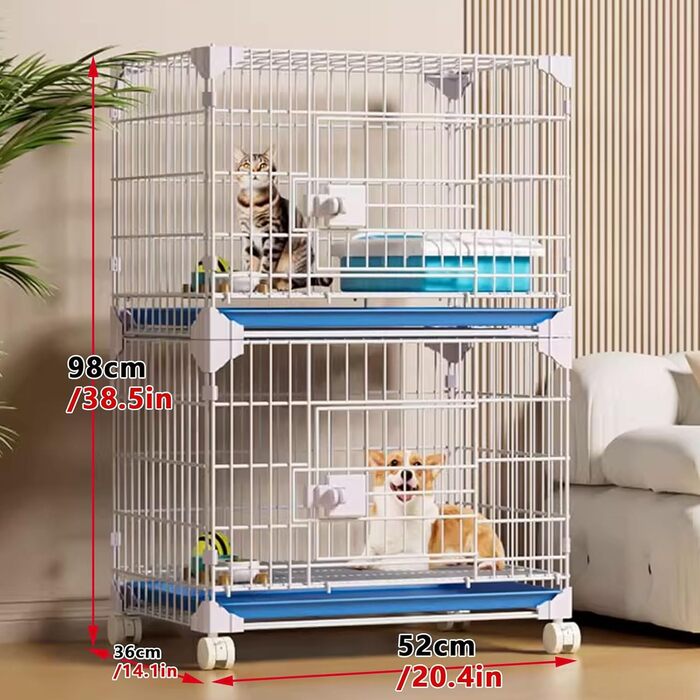 Клітка для собак, переноска для собак, металева клітка-переноска для дому з дашком та колесами (52x36x98 см)