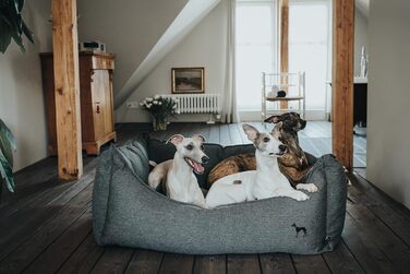 Софа для собак HUNTER Livingston, ліжко для собак, класичний дизайн, тканина, S, антрацитовий колір, 60x43x16 см