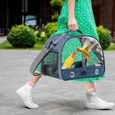Транспортний бокс для птахів: рюкзак-переноска з підставкою та підносом з нержавіючої сталі, легкий та дихаючий, для подорожей з папугами та канарейками (33*17*26 см)