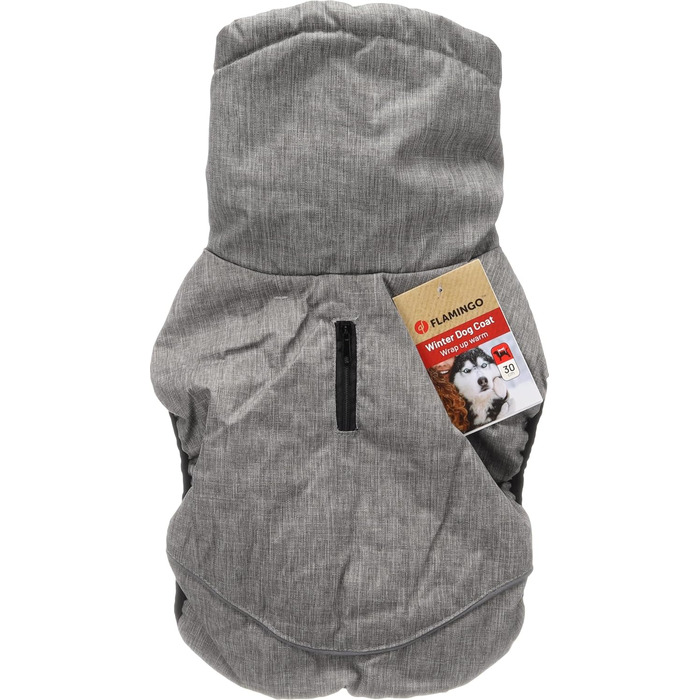Шлейка для собак Flamingo Hundemante Winter – Igu, 50 см, тепла та модна, поліестер, водовідштовхувальна, ізотермічна, з відбиваючими елементами, захист грудей та живота, отвір для повідка (Сірий, XXS)
