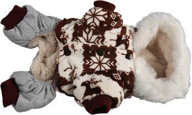 Зимовий теплий костюм для собак з капюшоном, м'який, з візерунком Сніжинка/Олень, для малих та середніх собак (M), колір кава