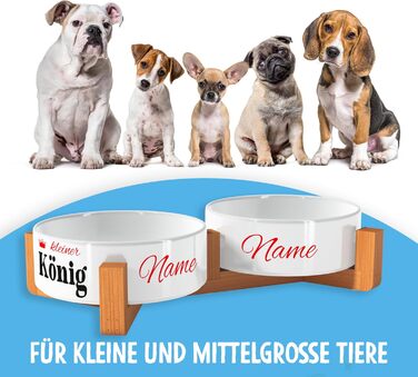 Персоналізована годівниця для собак OWLBOOK з іменем – подвійний миска з кераміки та бамбуковим каркасом, 300 мл