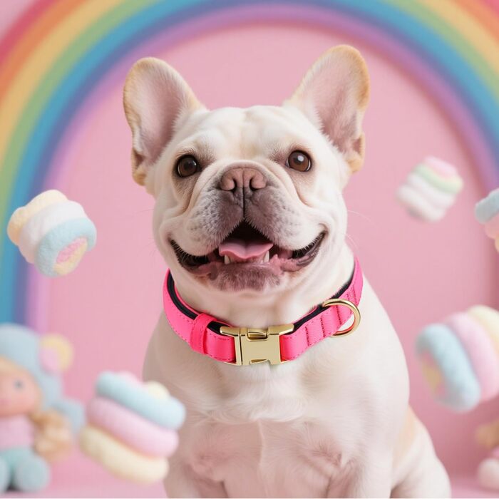 Нашийник для собак Didog з нейлону, м'який, з металевою застібкою, для великих, середніх собак, чорний, M (обхват шиї 38-58 см, рожевий)