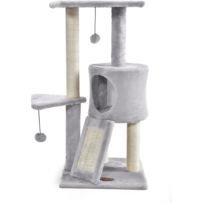 Дряпак для котів PATAM з натурального сизалю з котячою печерою та рампою, посилена основа та легка збірка – висота 83,5 см, іграшки Бежевий (Світло-сірий)