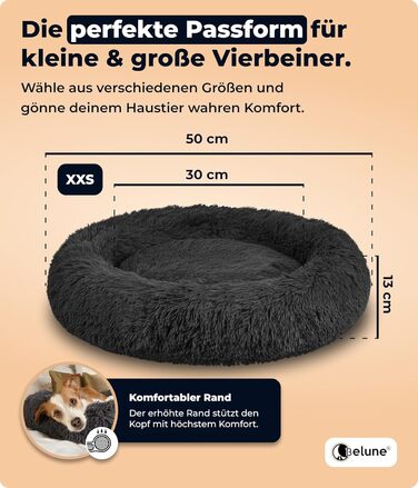 Belune® Лежанка для собак [знімний, пральний чохол] - Оригінал - [XXS, 50см, Чорний] Корзина для собак, ліжко для котів, лежанка для собак, м'яке ліжко для собак великих, середніх та маленьких порід XXS (50см) Чорний