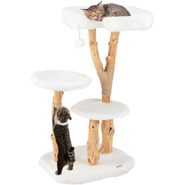 Дерев'яна кігтеточка SOARS для котів з 3-ма стовбурами, ліжком та іграшками, багатоповерхова, 59 x 49 x 110 см, Стиль C