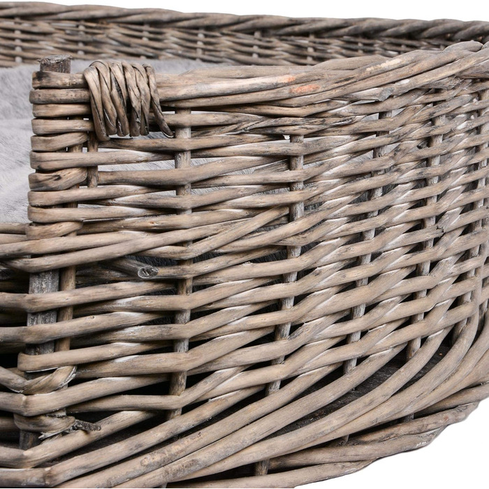 Ліжко-кошик для собак і котів UNUS з лози з подушкою, сірий, 61x44,5x15,5 см, для великих і малих тварин