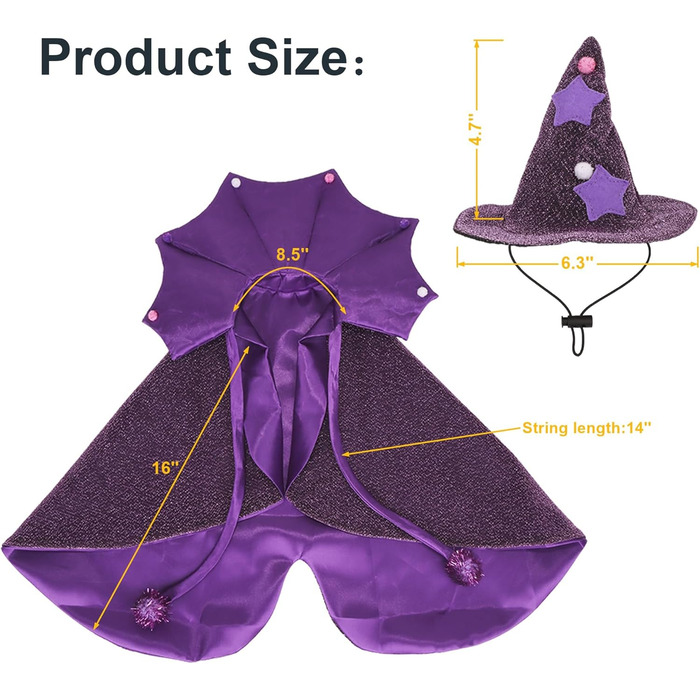 Костюм чарівника для собак ADOGGYGO, карнавальний костюм для собак середнього розміру, віолетовий (M)
