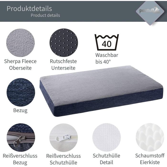 Ортопедичне собаче ліжко з знімним та пральним чохлом, вибір кольору та розміру (XS, блакитний)