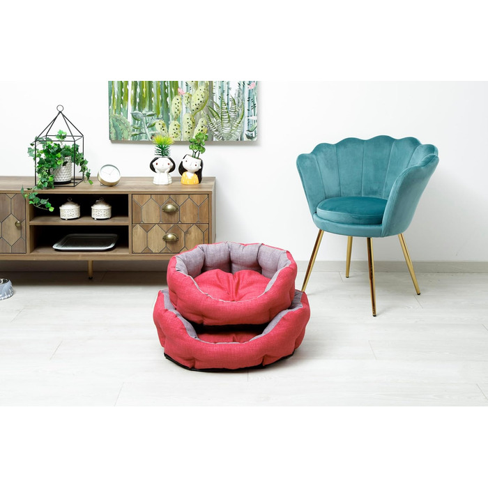 Кругла м'яка лежанка для собак та котів Baroni Home, розмір M, 45x55 см, сіра та фуксія, для дому