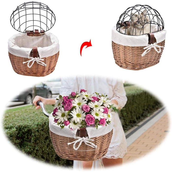 Плетенний велосипедний кошик для собак з металевим ґратом, кошик для перевезення тварин на багажник велосипеда, плетений кошик для собак